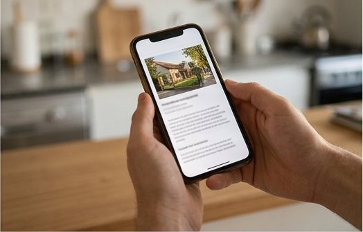 Una persona mira la publicación de una propiedad en el teléfono